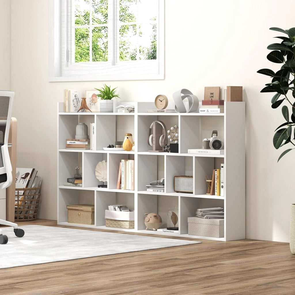 Libreria, scaffale con 7 cubi, divisorio con protezioni antiribaltamento, mensola cubo per camera da letto, ufficio, soggiorno, 80 x 20 x 90 cm (bianco)