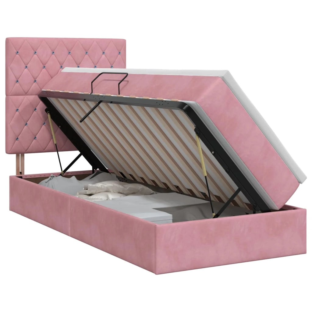Letto con contenitore e materasso Rosa 90 x 190 cm Velluto 3459602