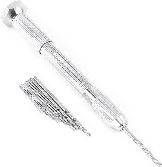 Manico per punteria con 10 pezzi di set di punterie HSS a spirale - 1.0 mm e 2.0 mm - attrezzi da precisione per la foratura.