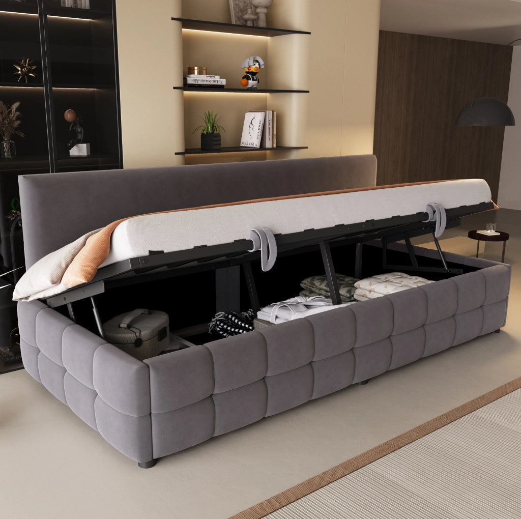 Letto singolo imbottito 90x200 cm con contenitore idraulico e schienale