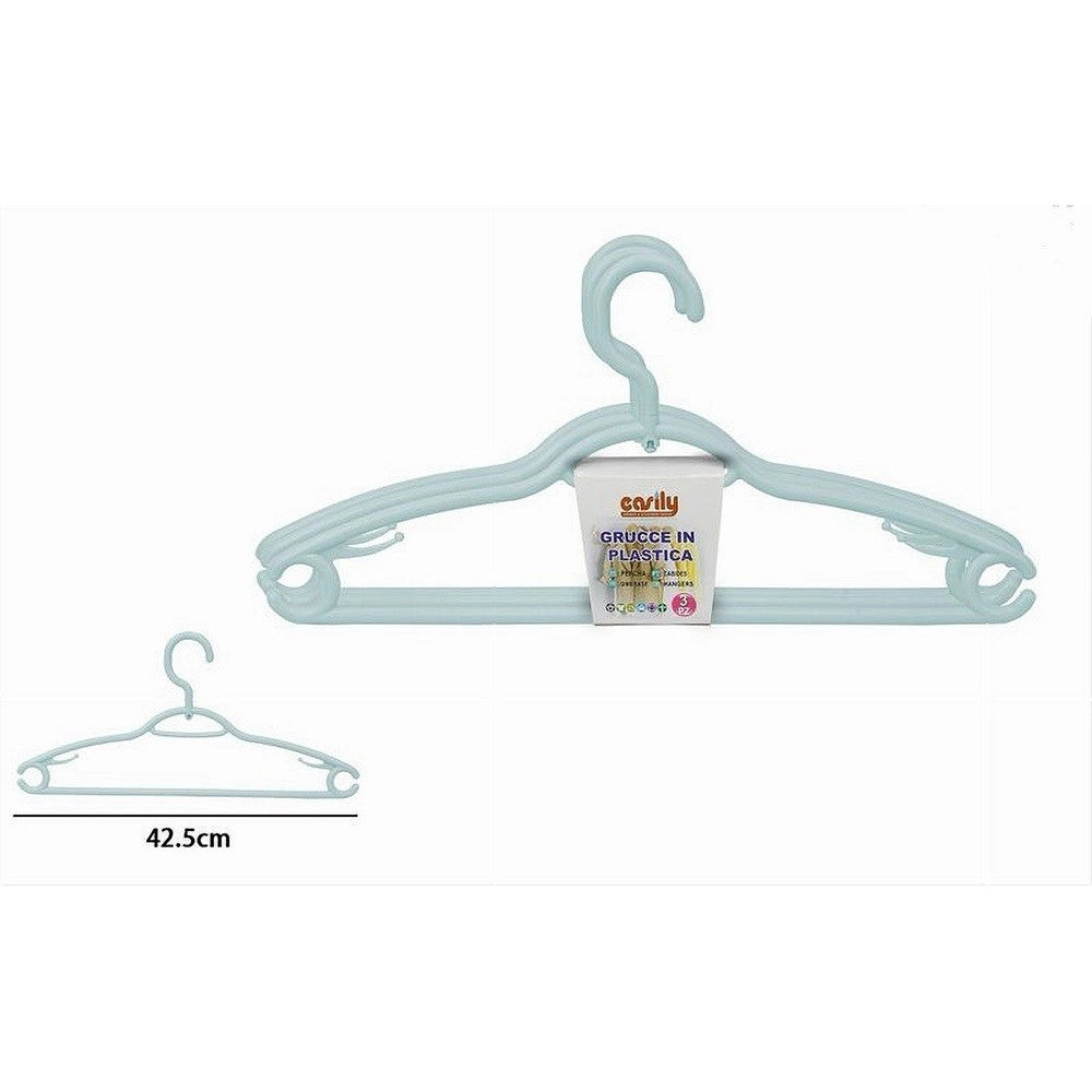 Trade Shop - Set 3 Pz Grucce Plastica Stampelle Appendi Abiti Pantaloni Giacche Azzurro 79332 -