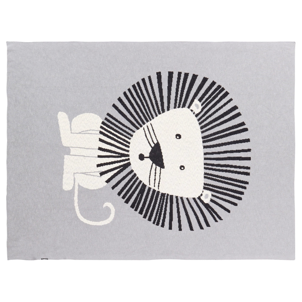 Coperta per bambini in cotone grigio 130 x 180 cm Lancio per il letto Accogliente motivo leone Camera da letto Camera dei bambini Design moderno