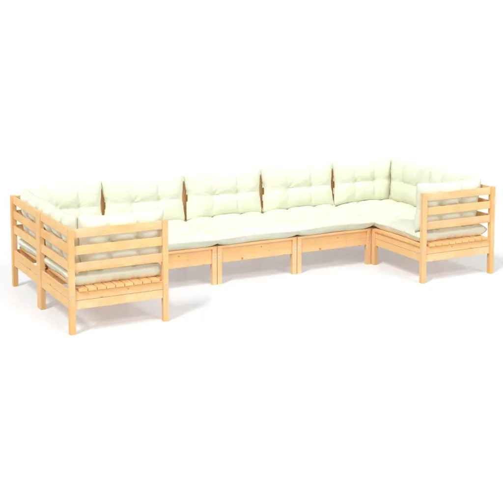 Set Salotto da Giardino 7pz con Cuscini Crema in Legno di Pino 3097307
