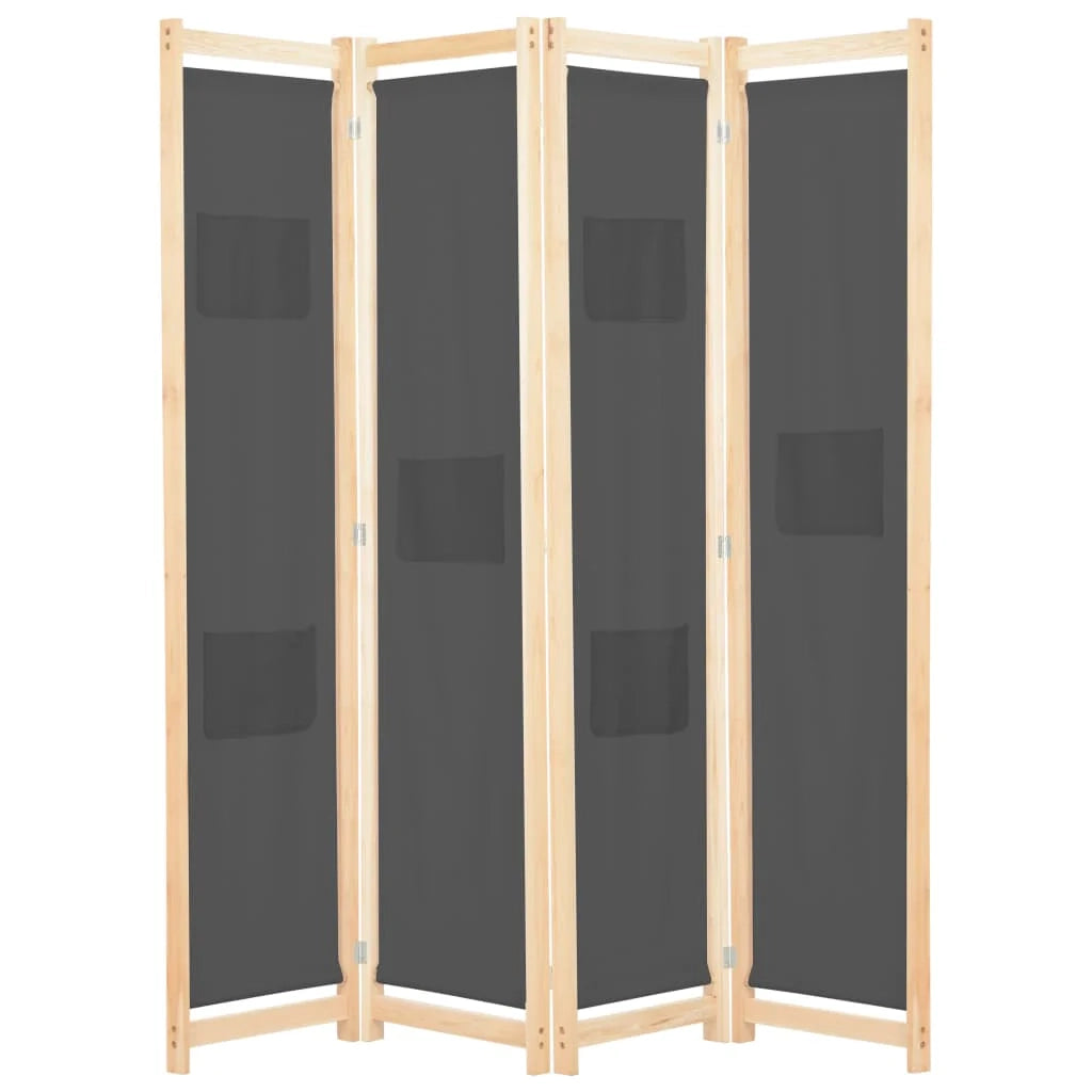Parete divisoria divisorio mobile decorativo 4 pannelli grigio 160x4 cm tessuto 0802084