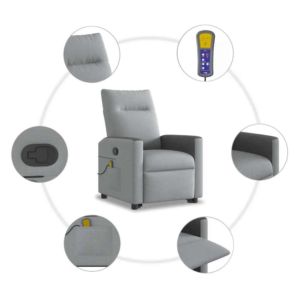 Poltrona | Sedia Relax Alzapersona Massaggi Reclinabile Grigio Chiaro Tessuto