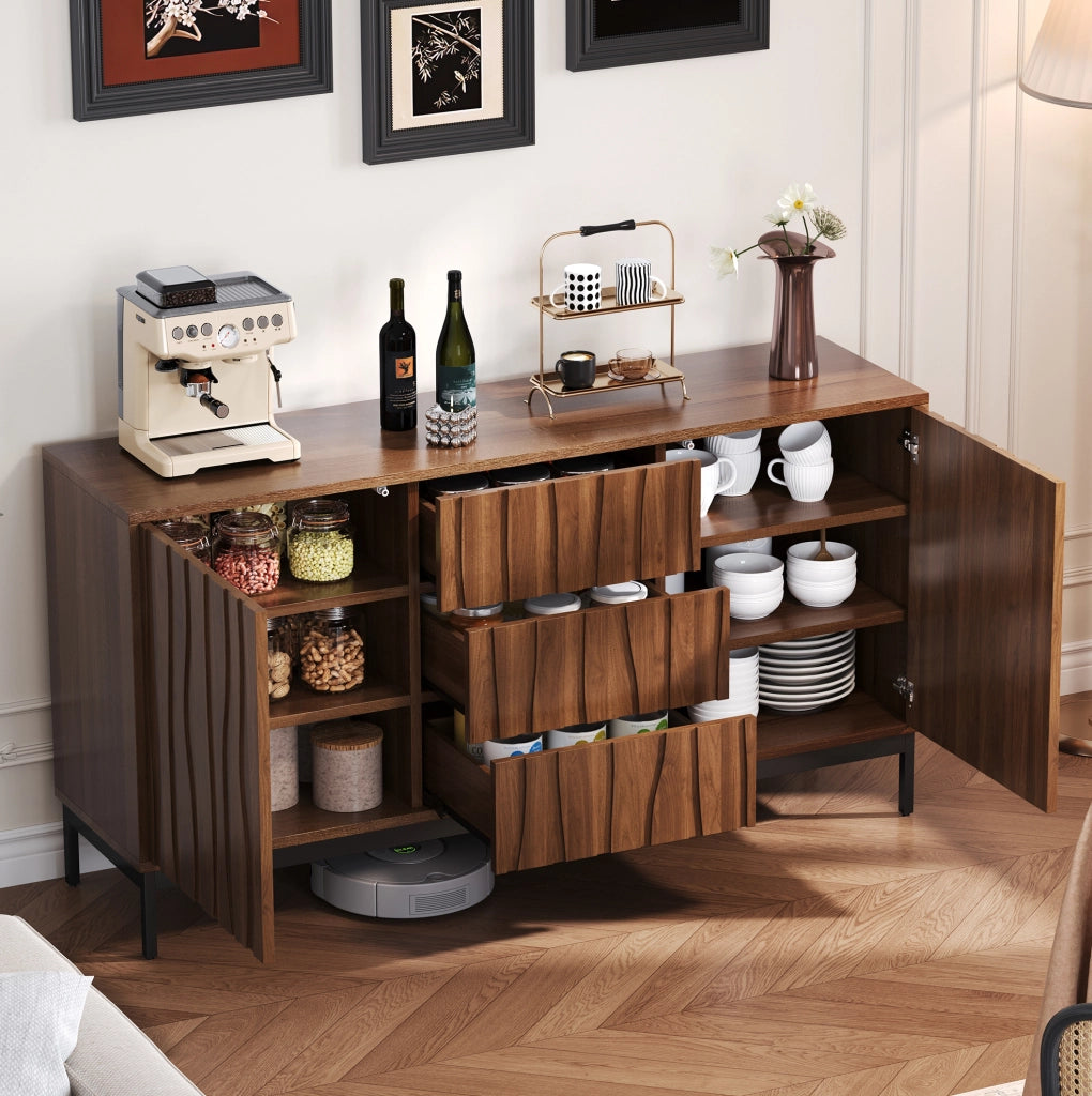 Credenza 150 cm marrone scuro con ripiani regolabili e piedi neri