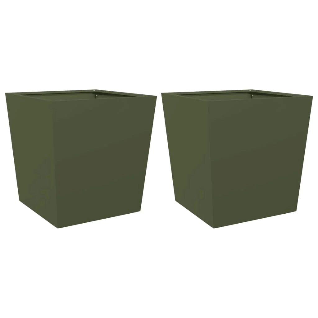 Fioriera rialzata per piante fiori giardino terrazze set da 2 verde oliva 50 x 50 x 50 cm acciaio verde 02_0039087