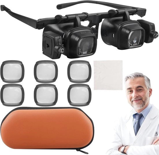 Vergrootbril con luce e 2 LED lampade per orologeria, lettura e hobby - 6x 10x 24x lente di gioielliere