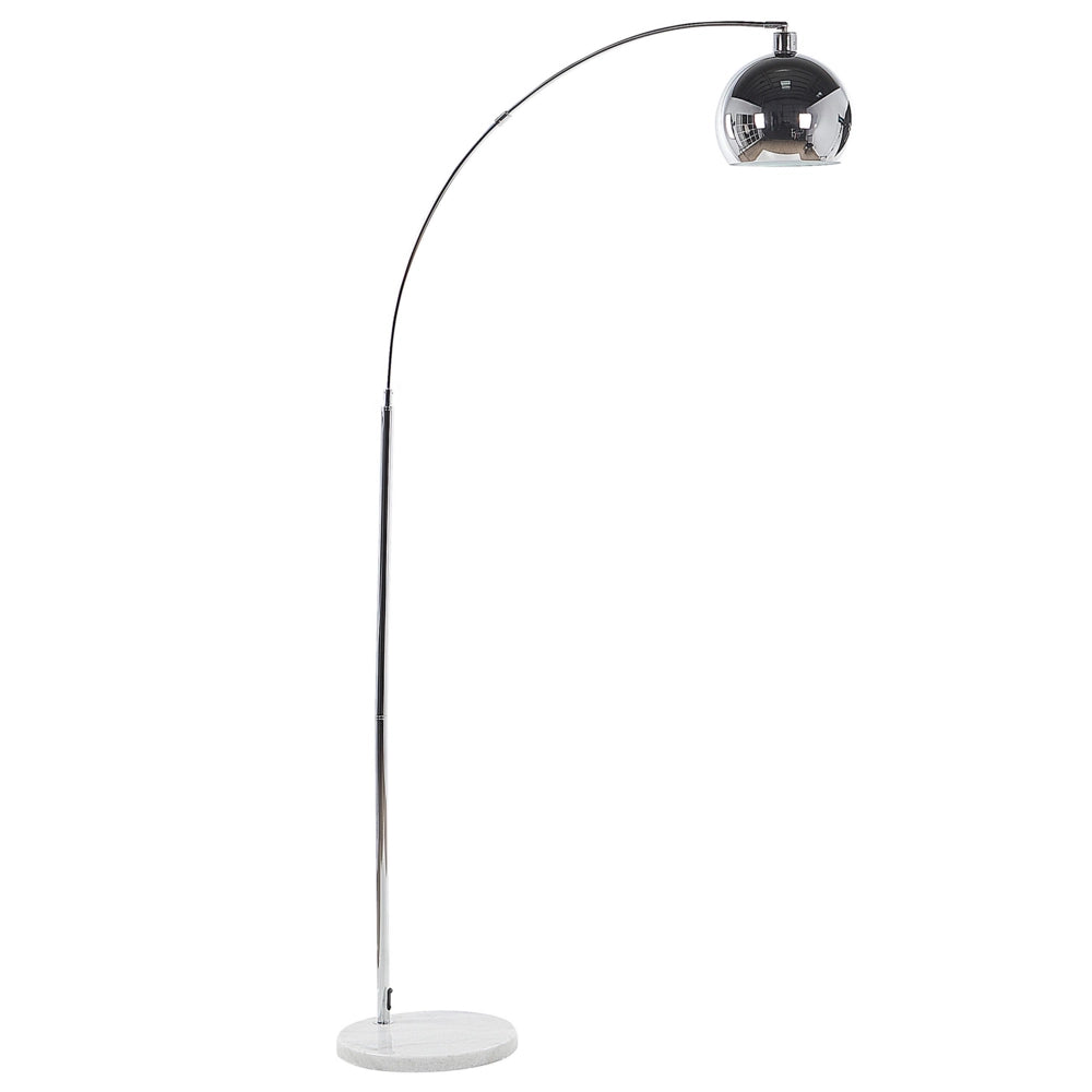 Lampada da Terra in Metallo Argento 210 cm Moderna Rotonda Orientabile Cupola Paralume Lucido Soggiorno