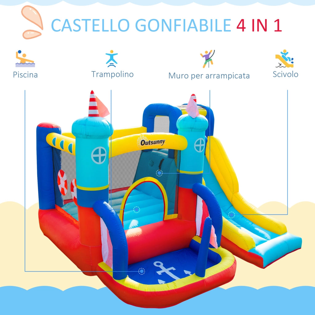 Easycomfort Castello Gonfiabile 4 in 1 Bimbi 3-8 Anni, Scivolo e Piscina, 265x260x200cm
