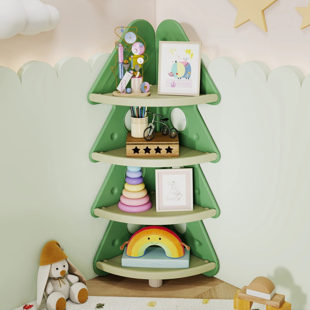 Scaffale bambini angolo albero natale 4 ripiani stretto giocattoli-Scaffale espositore neonati camera bambini asilo sala giochi