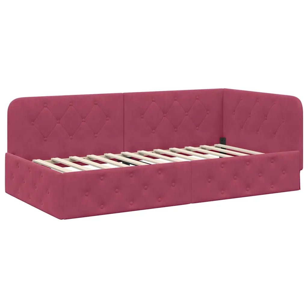 Cornice del letto ad angolo Rosso Vino 100 x 200 cm Velluto