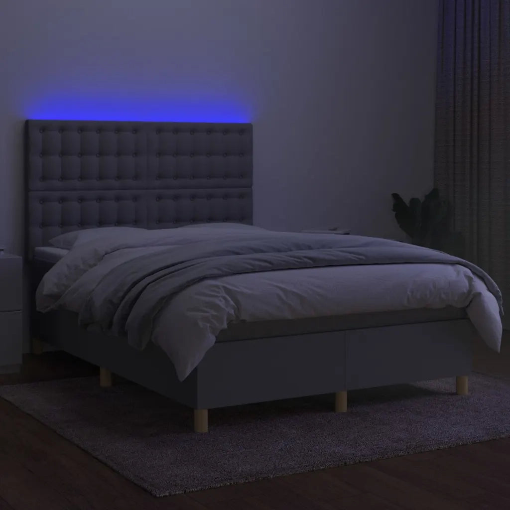 Letto a Molle Materasso e LED Grigio Chiaro 140x200 cm Tessuto 3135757