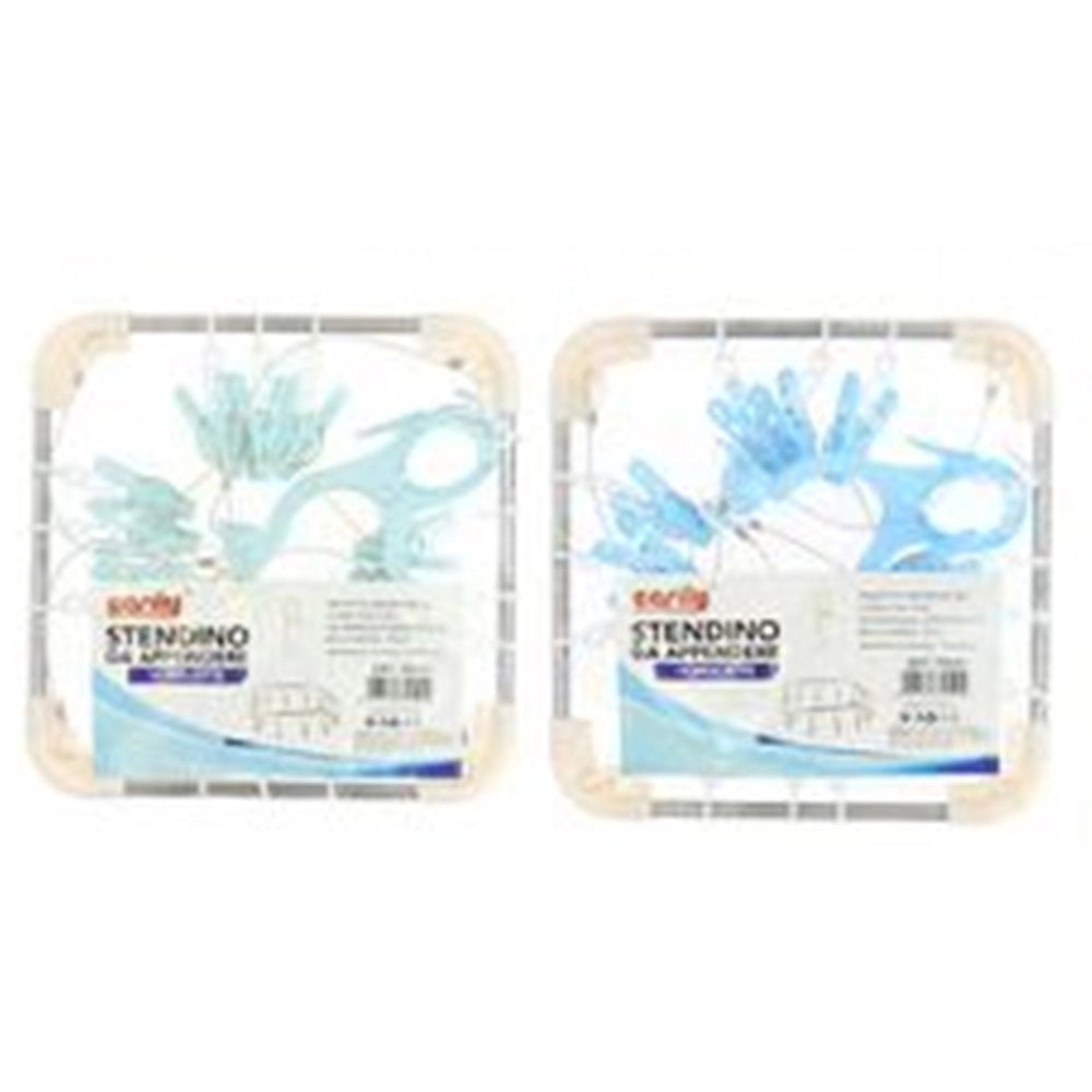 Trade Shop - Stendibiancheria 12 Pinze Mollette Quadrato Stendino Biancheria Con Gancio 79541 -