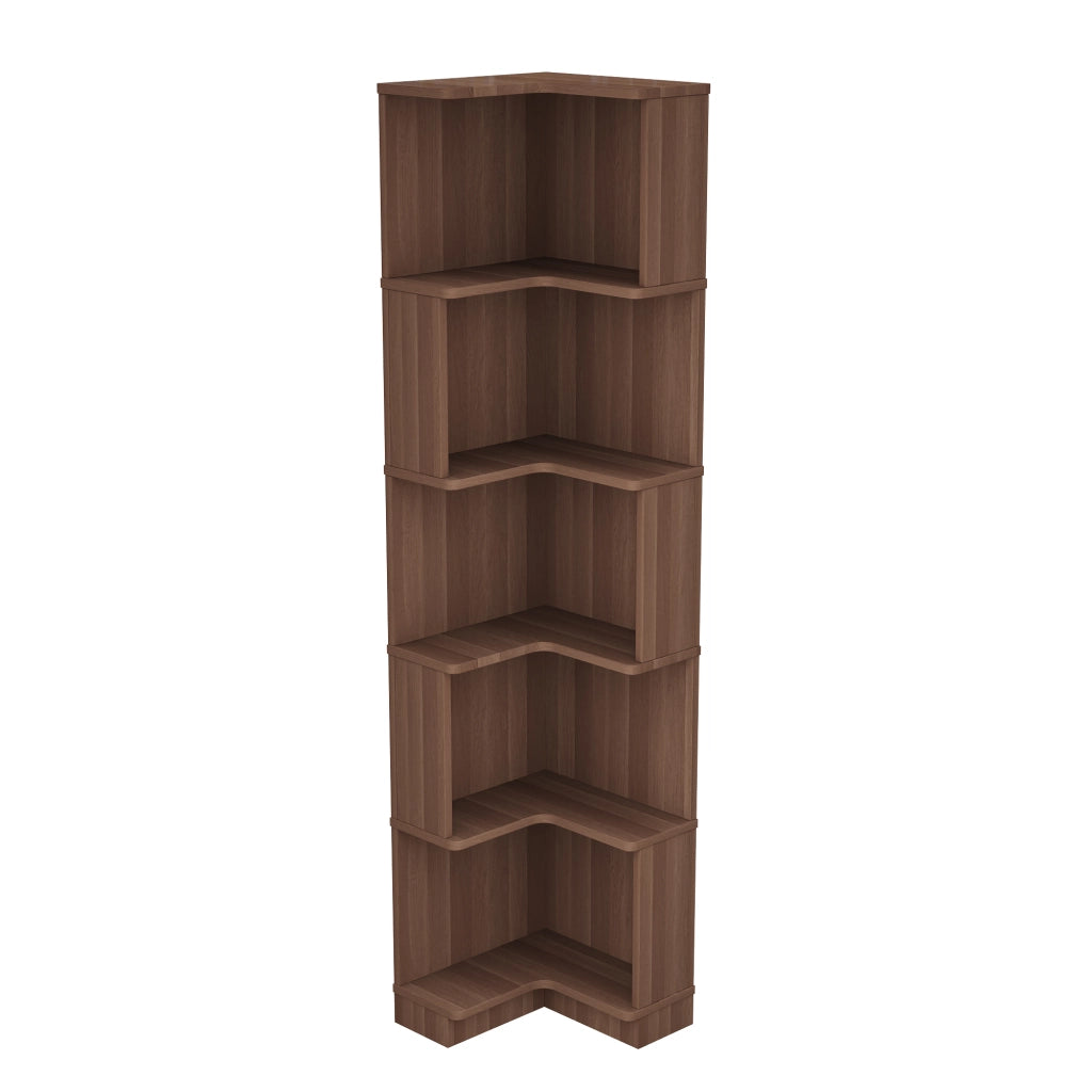 Libreria angolare a L con illuminazione LED, 63,5 x 45 x 175 cm, 5 ripiani, marrone