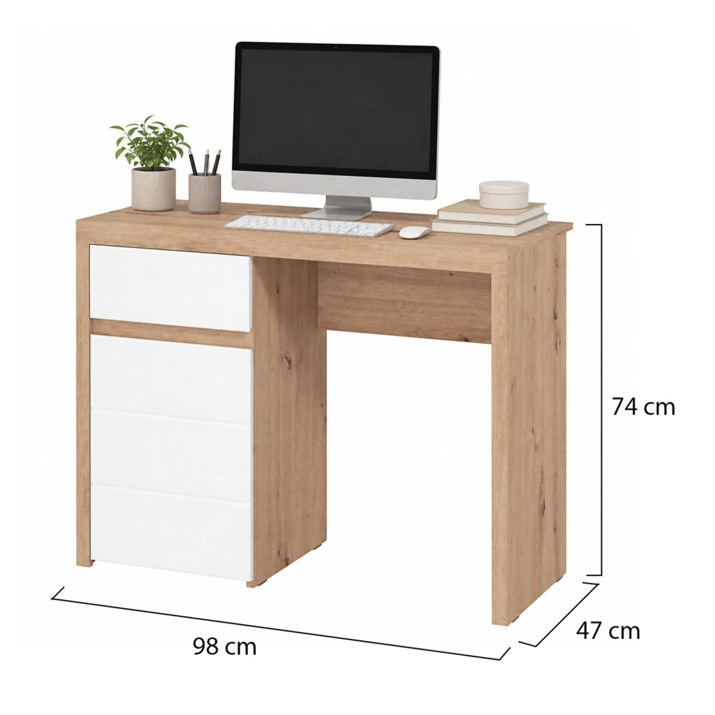 Anholt, Scrivania un Cassetto, 98x47x74h cm Marrone Rovere Nodi