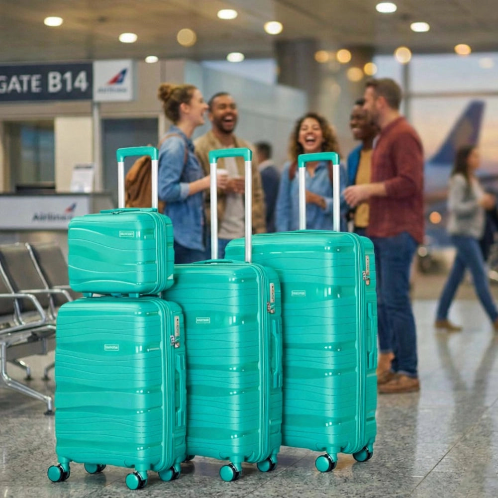 Set 4 Valigie Rigide Polipropilene Trolley Beauty Case Ruote 360 Verde