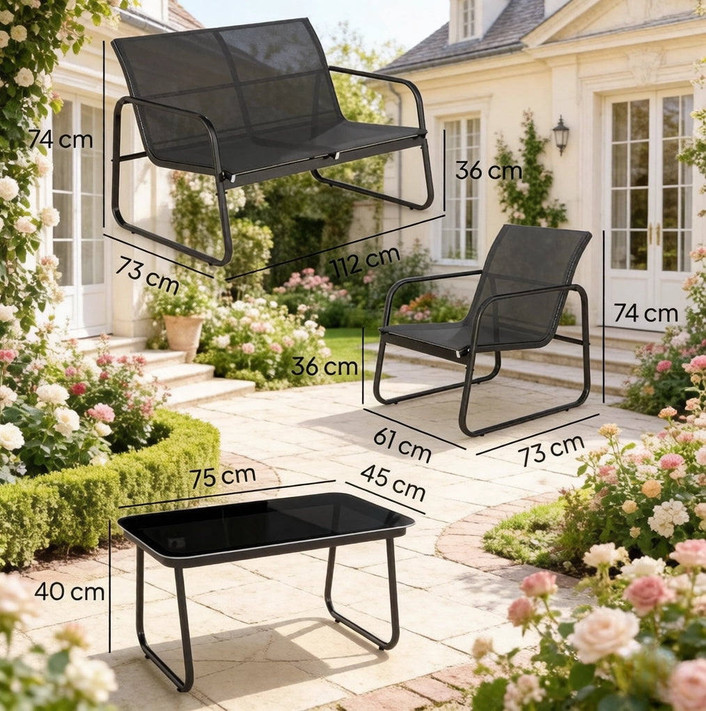 Set da giardino 4 pezzi con panca, poltrone e tavolino