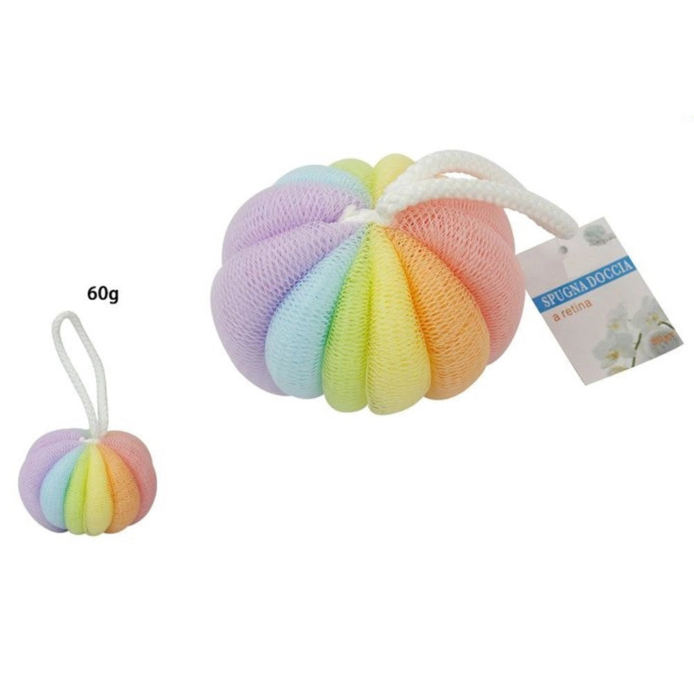Trade Shop - Set 2 Pz Spugna Doccia A Retina Rete Esfoliante Corpo Da Bagno Arcolbaleno 79308 -