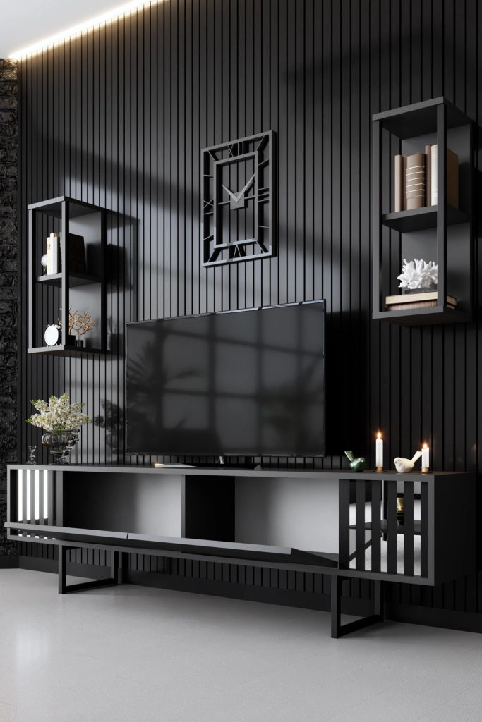 Porta TV in legno "Chrome Line" - 180 x 30 x 48 cm - Nero antracite