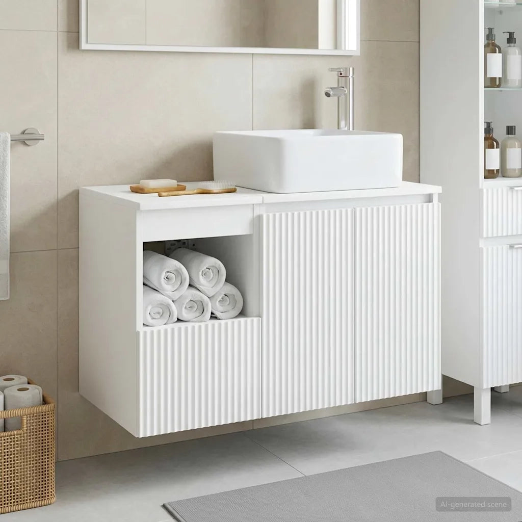 Set di mobili per il bagno 2 pz Bianco Lucido 3404048