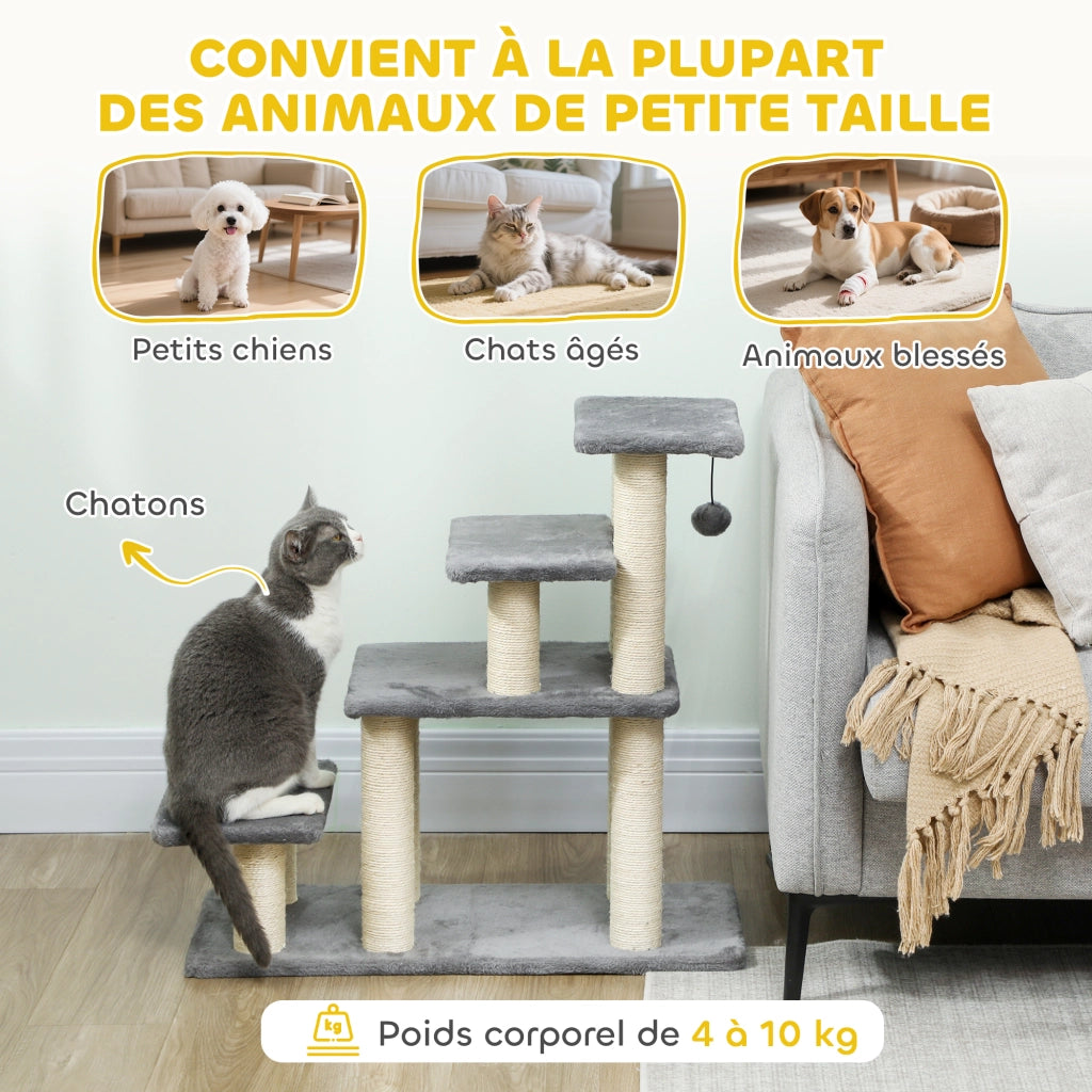 Scala per Gatto Cane 3/4 Gradini Regolabile ¨C Zephmum ¨C Grigio 70x32x68 cm