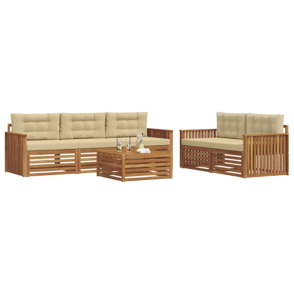 Set di divani da esterno con cuscino 6 pcs Naturale e Beige
