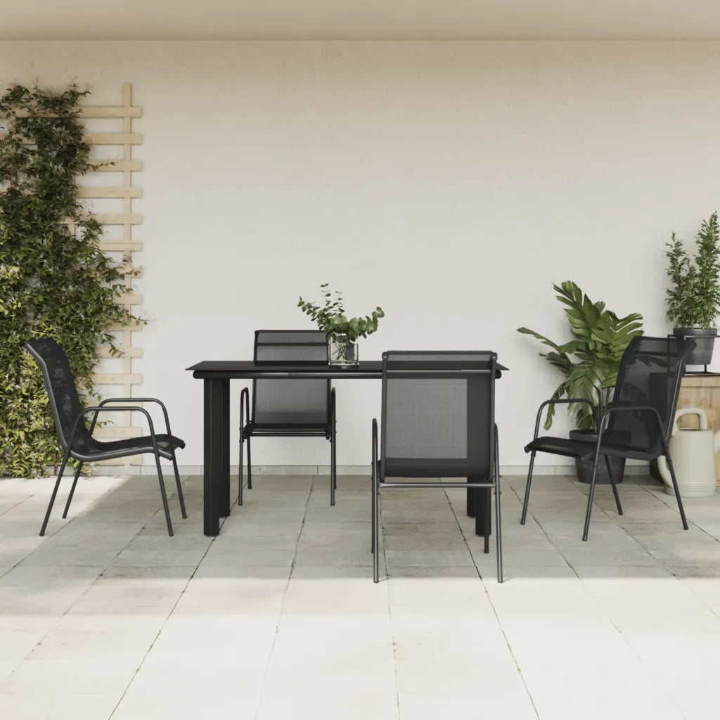 Set da Pranzo da Giardino 5 pz Nero in Acciaio e Textilenecod mxl 77116