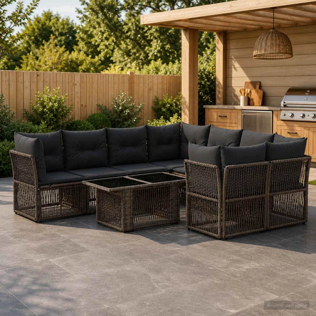 Set Divano da Giardino 9 pz Grigio polyrattan 3436430