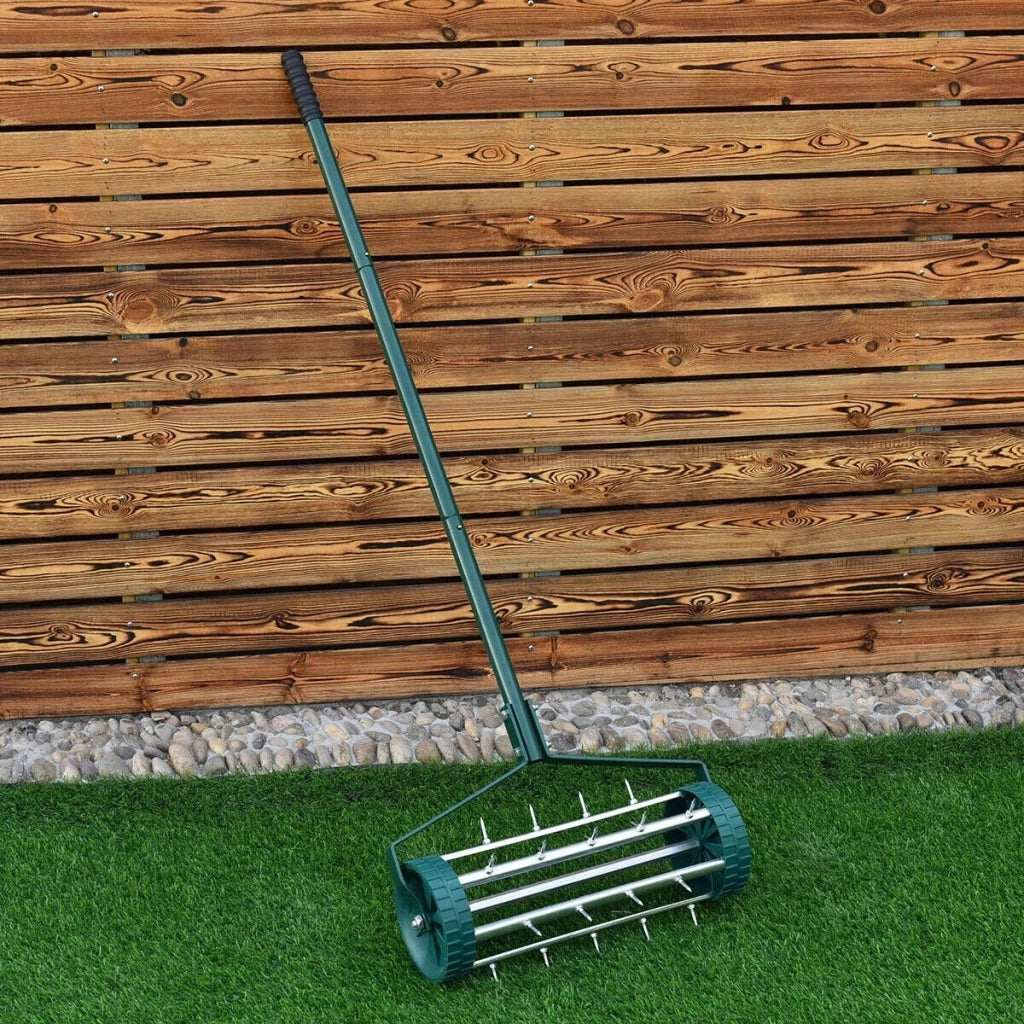 Aeratore per Prato a Rullo, Scarificatore per Prato Giardino con Ruote e Manico