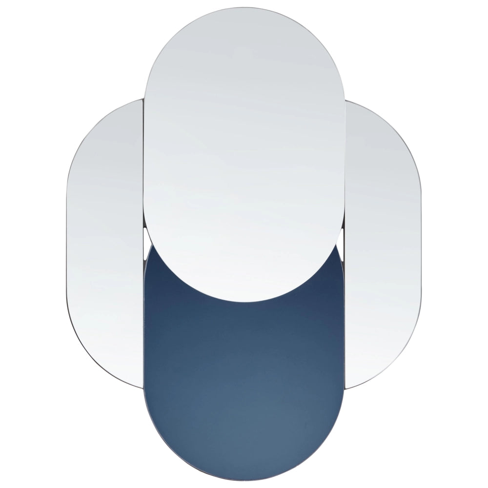 Specchio da parete di forma irregolare con ganci in vetro e MDF argento e blu stile moderno
