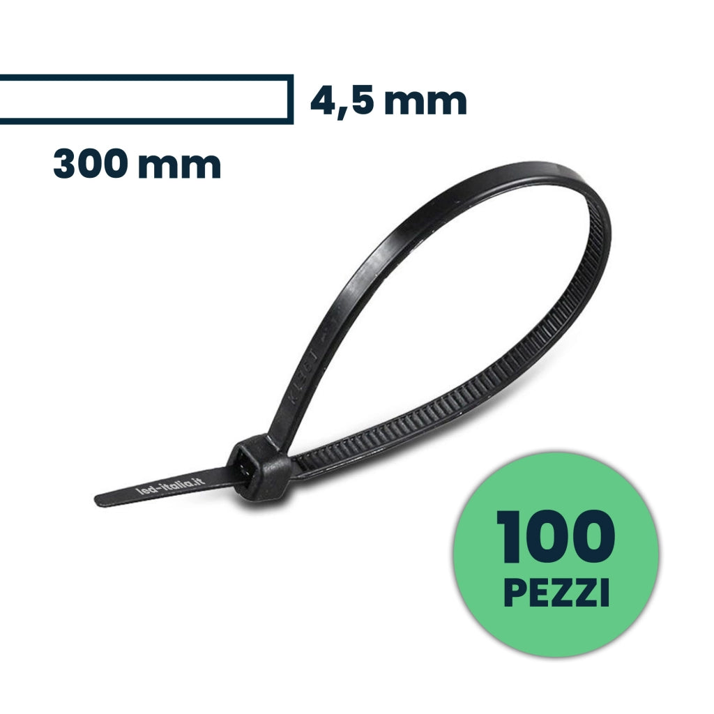 Tie per cavi - 4,5*300 mm neri 100pcs/pacchetto