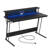 Scrivania da gioco con illuminazione a LED e multipresa scrivania per computer con supporto per monitor per 2 computer per camera da letto 12_0004633
