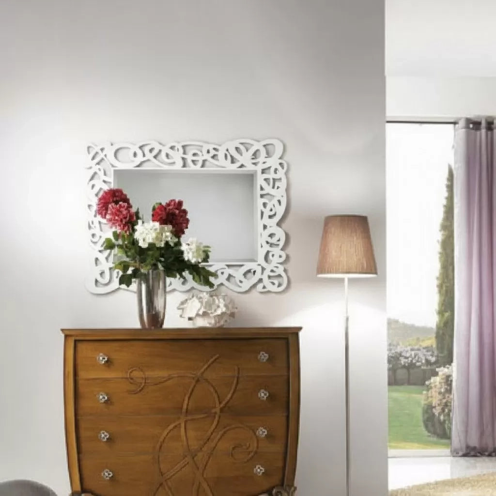 Specchiera rettangolare sagomata legno shabby bianco 115x88x1 - Mobili 2G