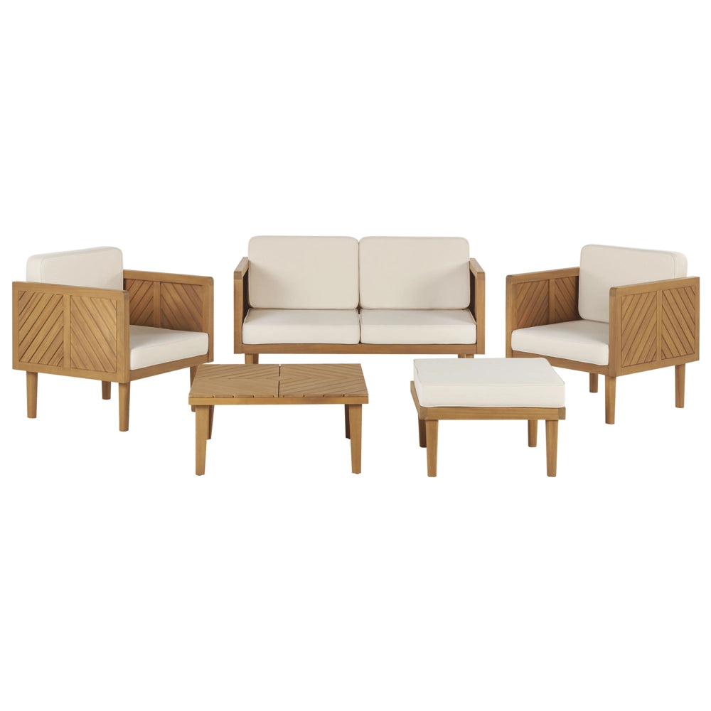 Set divani da giardino in legno di acacia cuscini beige chiaro 4 posti design moderno set conversazione per esterni