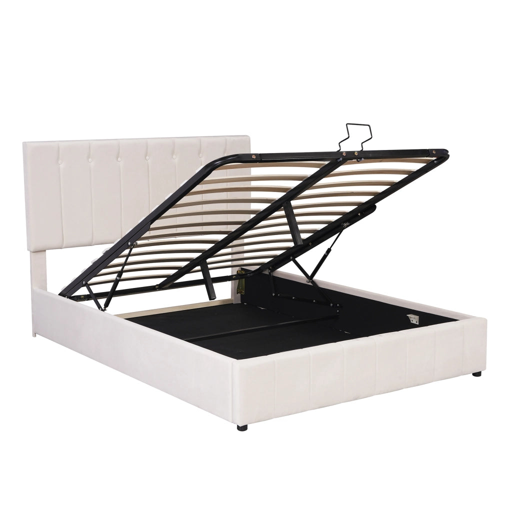 Letto Imbottito Contenitore Matrimoniale ¨C MINIMAL ¨C Velluto Crema 140x200 Idraulico