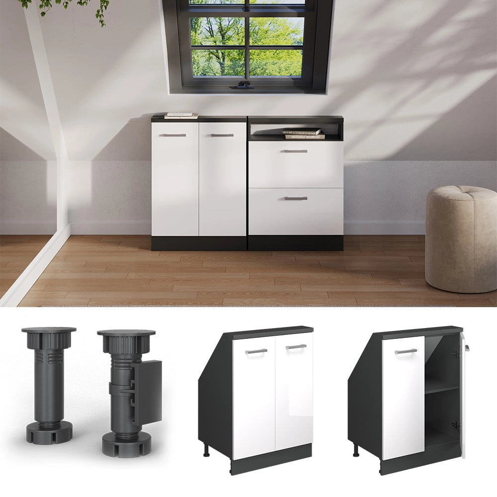 Mobile sottotetto Rion Bianco lucido/Antracite con 2 porte Vicco