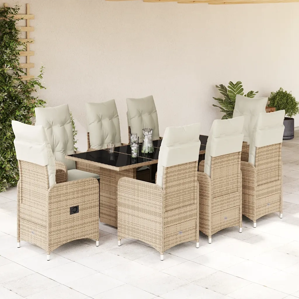 Set da BistrÃ² da Giardino 9 pz con Cuscini Beige in Polyrattan