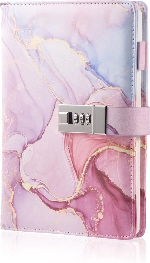 Diario in pelle con chiusura per ragazze e donne, formato A5, diario in pelle con chiusura per ragazze adolescenti, libretto segreto con chiusura a password, taccuino con pen holder per diario di viaggio, taccuino per ufficio