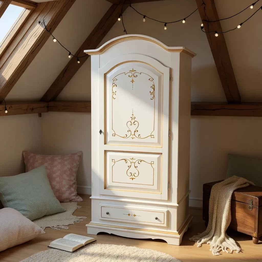 Armadio shabby 1 porta legno bianco anticato decori filo arancione 96x56x196 - Mobili 2G
