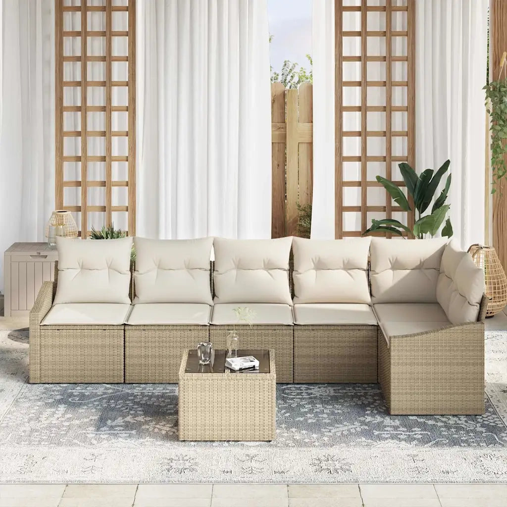 Set di divani con cuscino 7 pcs Beige polyrattan