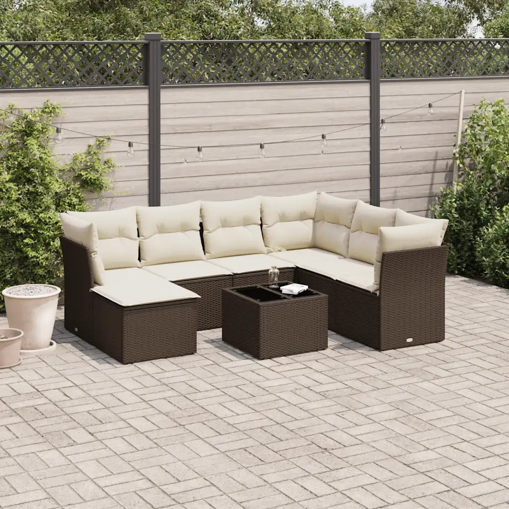 Set Divani da Giardino 8 pz con Cuscini Marrone in Polyrattan 3249842