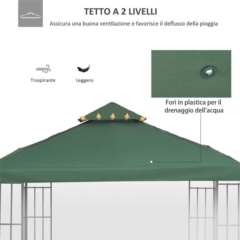 TELO DI COPERTURA PER GAZEBO DA GIARDINO 3 X 3 MT COLORE VERDE SCURO