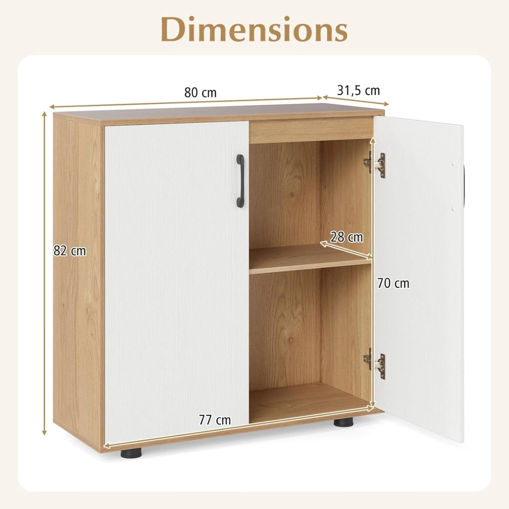 Credenza cucina armadio a 2 ante mobile cucina basso con ripiano regolabile a 5 posizioni, 2 kit anti-ribaltamento, armadio per soggiorno, ingresso, 80 × 31,5 × 82 cm (Naturale)