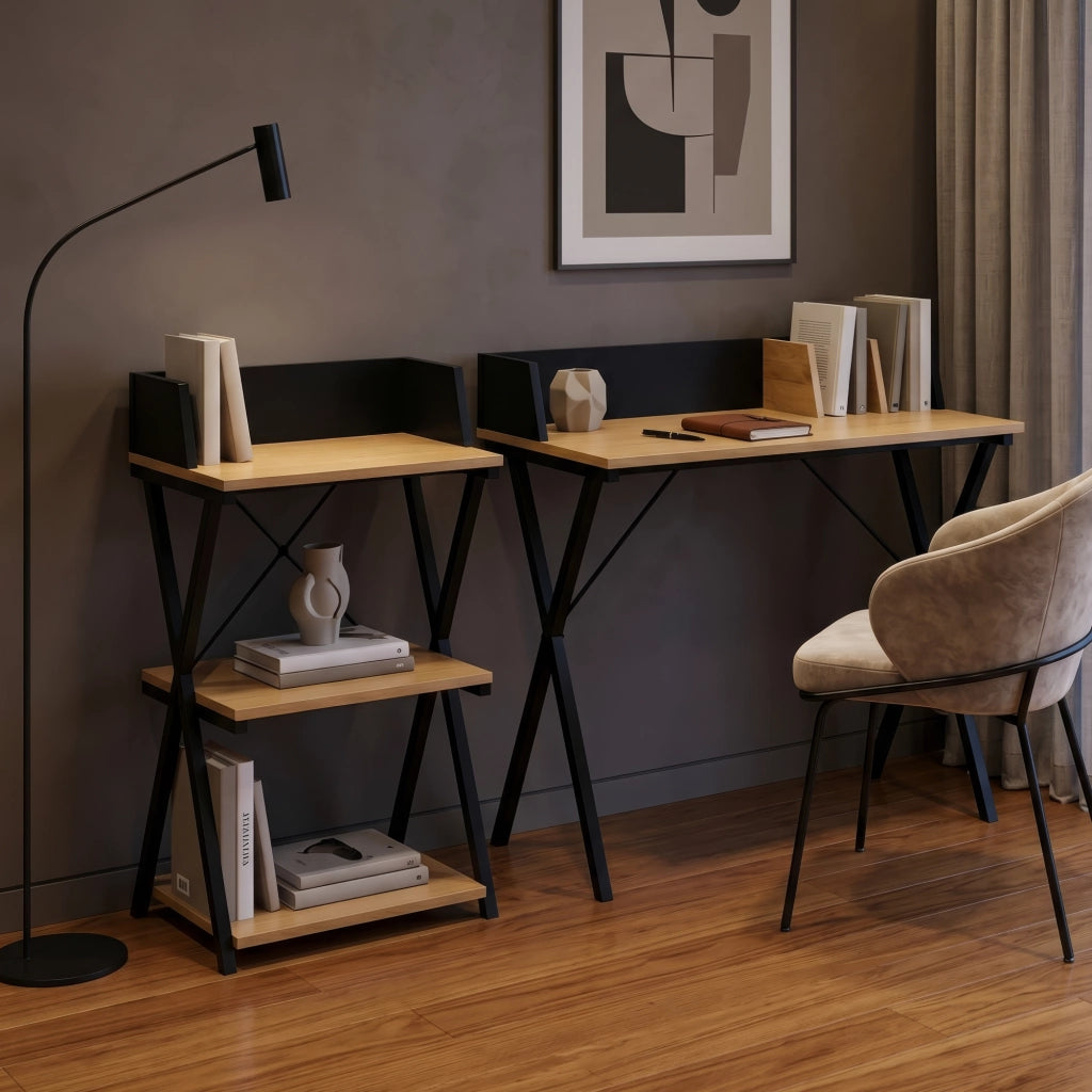 Scaffale da Terra Kappespoo Libreria a 3 Ripiani 84 x 50 x 30 cm - Nero/Effetto Rovere [en.casa]