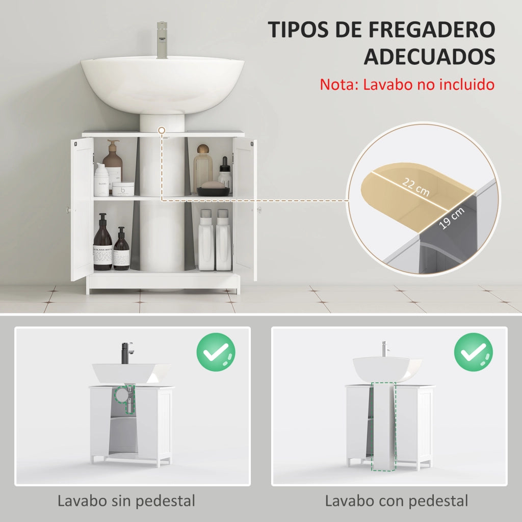 Mobiletto Bagno con 2 Ante e Ripiano Regolabile ¨C zephmum ¨C Bianco 60x30x60 cm