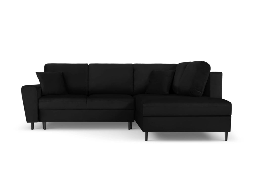 Cosmopolitan Design - Divano convertibile angolare destro con contenitore "Kyoto" 5 posti in velluto nero 