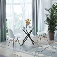 Tavolo Rotondo in Vetro e Gambe Incrociate in Metallo, Tavolino Moderno per Soggiorno e Studio, 80x80x75cm, Nero