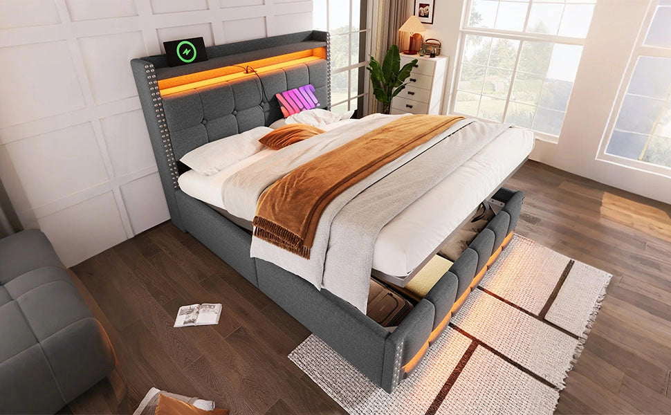 letto imbottito lino grigio 160 x 200 cm