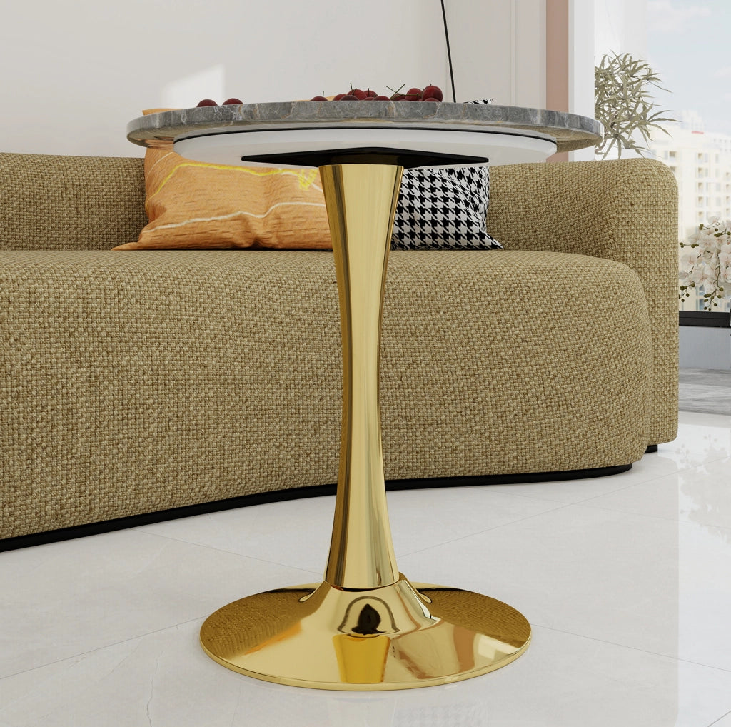 Tavolino da caffè rotondo in marmo artificiale; stile minimalista; dorato
